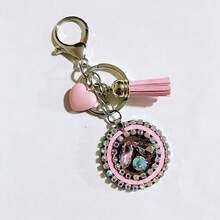 1pc Luxury Rhinestone Leather Geometric Charm, Cute Heart-Shaped Tassel Pendant, Fashionable Versatile Women Accessory Bag Decoration, Backpack/Wallet Accessory, Suitable As Gift For Friends - Pink - View 2