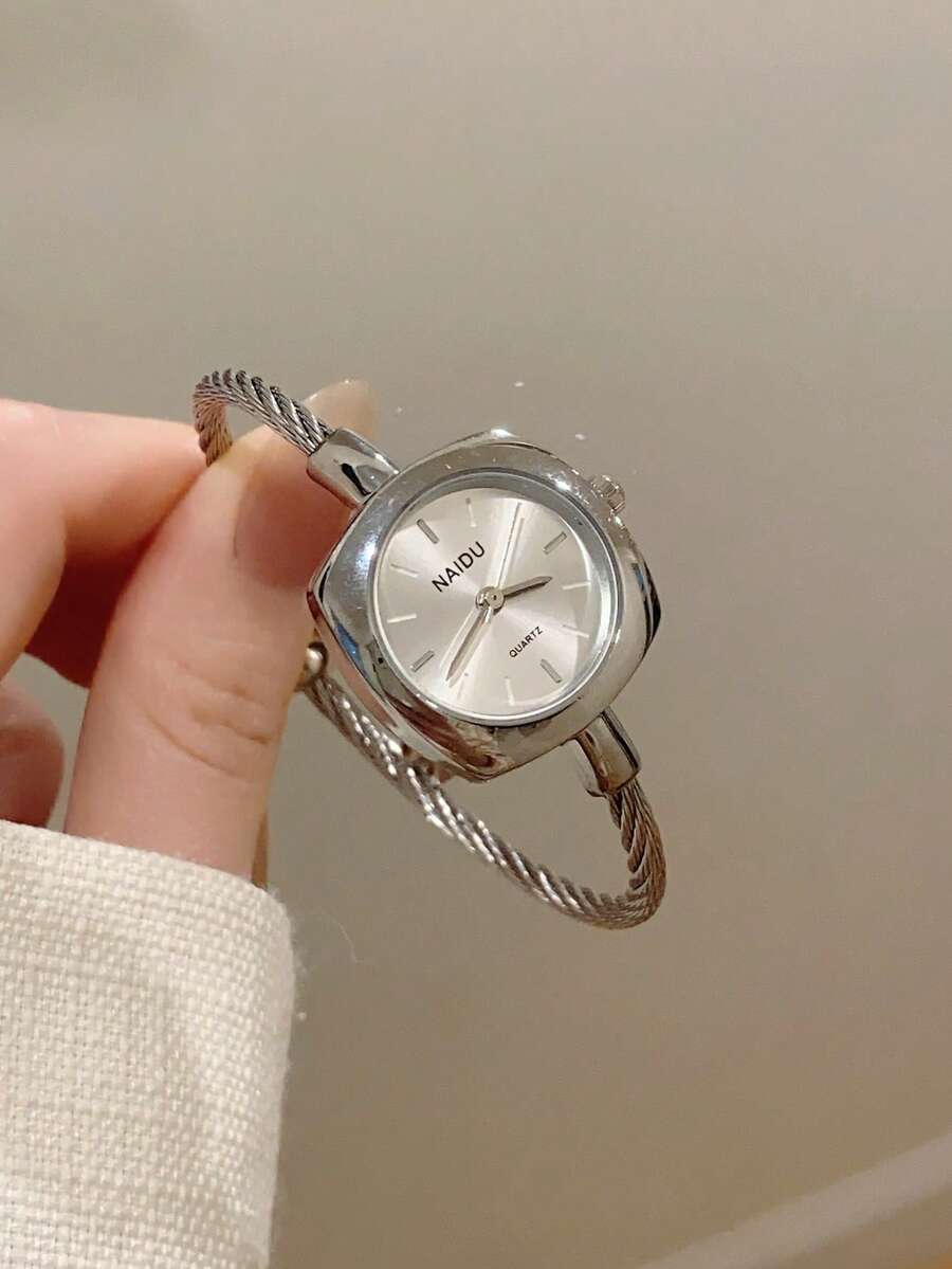 1pc Women's Square Gold Tone Quartz Wristwatch, Minimalist & Fashionable, Suitable For Daily Wear, Best Gift Choice For Holidays - Silver - View 1
