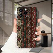 Funda para Teléfono - Precio de Fábrica al Por Mayor) - Funda para Teléfono Negra Esmerilada Creativa de Alta Gama, Patrón de Tótem Geométrico  Retro, Estilo Bohemio de Nicho Individual, Textura Retro Desgastada, Protección Completa contra Caídas y Deslizamientos - Negro - Ver 2
