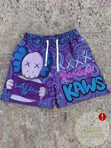 Men's Statement Print Shorts Fashion Designer Patterned Casual Daily Wear Shorts - Màu tím - Xem 1