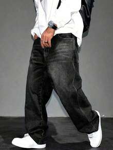 Quần jean denim rách có túi cài nút, phong cách thường ngày, đa năng, phù hợp cho nam thiếu niên. - màu đen - Xem 3