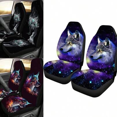 1 pieza Funda de asiento de coche con estampado de elemento de lobo de varios animales, de tela de seda transpirable, suave y cómoda, adecuada para el verano, cubierta de protección para la decoración del interior del coche, accesorios para el coche, funda de asiento de coche unisex, para uso en las 4 estaciones, a prueba de polvo y manchas, adecuada para señoras lindas, funda de asiento delantero universal para sedán, SUV y furgoneta, se ajusta a todos los coches
