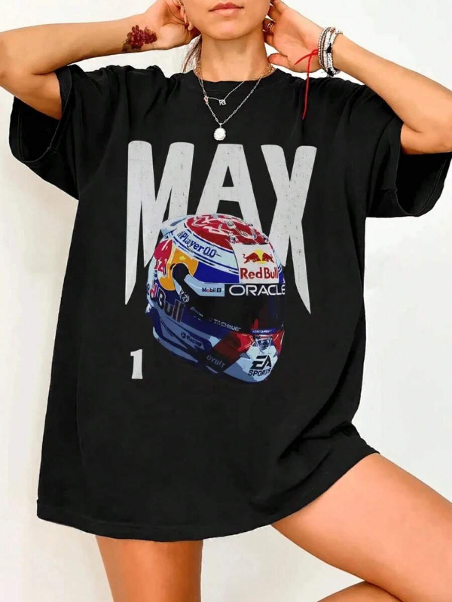 Unisex T-Shirt, M-Max V-Verstappen Reds Bulls T-Shirt, Retro F1 Racing T-Shirt, Vintage Top For Motorsport Fans, Formulass 1 Gift, 100% Cotton, Crew Neck, Short Sleeves, Classic Style, Concert T-Shirt, Comfortable And Casual, Suitable For All Seasons, Party T-Shirt, Couple T-Shirt, Perfect Gift, No. 001 - màu đen - Xem 1
