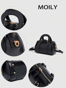 1pc Black Boston Bag, Suitable For Shoulder, Handheld Or Crossbody Carry, Zipper Closure, PU Material, Fashion, Ideal For Daily Commute, Shopping, Travel, Party, Gathering, Cosmetic Storage, Best Gift For Girlfriend And Must-Have Item For Parties - Black - View 4