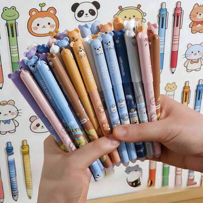 Bộ 32 bút bi có thể xóa, bao gồm 12 bút bi + 20 ruột bút thay thế, bút bi họa tiết hoạt hình, mực xanh 0.5mm, có tẩy tích hợp, khô nhanh, cầm nắm thoải mái, lý tưởng để ghi chú, viết, dùng làm văn phòng phẩm, đồ dùng học tập, chuẩn bị cho năm học mới.