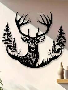 1 pieza Decoración de pared de metal con diseño de ciervo del bosque, escultura decorativa de pared, adorno de metal con diseño de ciervo del bosque, cartel de ciervo de metal personalizado, decoración de pared con escultura, regalo para cazadores de ciervos, cartel de caza, cartel decorativo de metal para muebles, decoración para exteriores, decoración de hotel - Multicolor - Ver 7