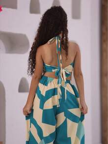 Long Printed Jumpsuit For Girls And Teenagers. - Mint Blue - View 7