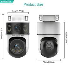 RecorGood 1个双镜头双视角无线安防摄像头，PTZ家用监控摄像头，带TF卡存储（无月租费），2.4G WiFi云摄像头，彩色夜视，AI自动追踪，355°广角，人形检测，双向通话，App控制，兼容Alexa等。守护您的安全。 - 多重規格 - 查看 3