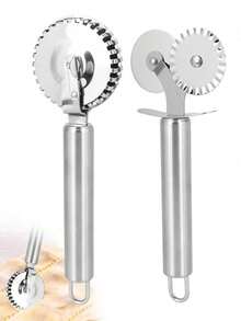 1/2pcs Pastry Cutter Set, Stainless Steel Italian Dumpling/Pizza Cutter And Fluted Pasta Roller With Ergonomic Handle, Kitchen Tools For Dough And Pie Crust Making (Silver) - Silver - View 11