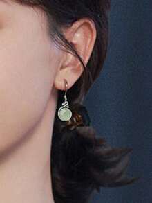 1 Pair 2025 New Fashion Earrings Women, Simple Jade Ear Studs - Green - View 2