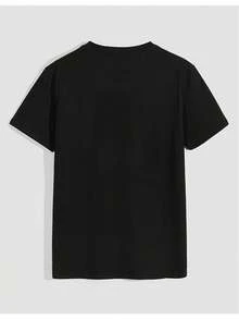 Camiseta divertida de entrenamiento con cuello redondo, manga corta, tejido de punto de poliéster, elasticidad media, estampado de animales, top cómodo para todas las estaciones. - Negro - Ver 2