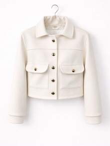 Women's Cropped Jacket With Gold Buttons - Elegant, Modern, Fashionable, Blogger-Friendly, Winter Chic - White - View 6
