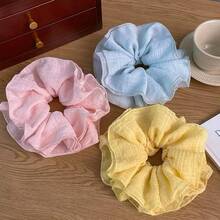1件/2件法式緞面荷葉邊蘑菇邊髮圈，新款簡約優雅彈性髮圈，女性四季通用髮飾 - 彩色 - 查看 5