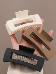 3/1pc Women's Black White Brown Large 11cm/4.33in Square Lightweight Plastic Hair Clip Fashion Versatile Premium Elegant Temperament Simple Minimalist Style Solid Color Hair Claw Hair Accessories Suitable For Daily Outings Casual Parties Commuting Vacations Face Washing Bathing Makeup Matching Clothes Use Jewelry Headwear Accessories Claw Clip Summer Outfits Hair Clips,Travel,Birthday - Multicolor - View 5