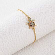 1pcs Fashion New Copper Micro Inlaid Turtle Bracelet Personality Hip Hop Versatile Colorful  Small Turtle Box Chain 2025 - KM02-gold - View 6
