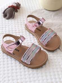 Sandalias de niña con cristales de colores y cierre de gancho y bucle, zapatos de playa suaves y antideslizantes para niñas princesa para el verano - Rosa - Ver 4