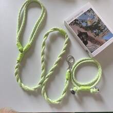 1pc Durable Handmade Woven Leash, Colorful Dog Training Lead, Suitable For Medium To Large Pets Outdoor Camping Daily Walking, Handwoven Dual-Color Pet Leash & Collar Set, Breathable Integrated Walking Rope - Multicolor - View 11