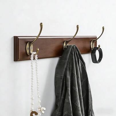 Wall Mounted Coat Rack, Wooden Entryway Hanging Hooks, No Drill Needed Key Holder