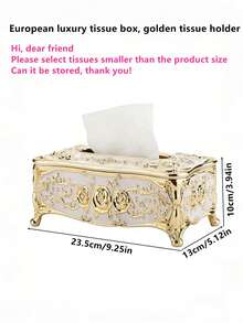 1pc Luxury Gold Tissue Box, Decorative Tissue Dispenser, Crystal Rhinestone Tissue Box, European Style Home Decor - Gold Pearlescent White - View 8