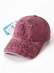 1 Pc Unisex Fashionable 91 Embroidered Washed Baseball Cap - Breathable, Adjustable Retro Baseball Cap - Unisex Casual Sun Hat, Perfect For Outdoor Activities, Travel, And Running (Available In Multiple Colors) - Retro - View 4