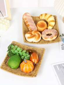 手工编织方形收纳篮，家用水果面包收纳篮，厨房桌面零食收纳托盘 - 彩色 - 查看 2