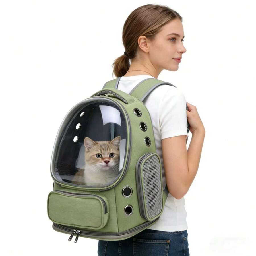 Mochila para mascotas, mochila transportadora para gatos y perros pequeños, transportador plegable para viajes con ventana de burbuja y malla transpirable - Multicolor - Ver 1