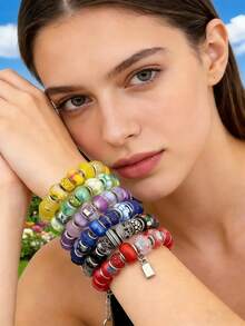 10/100 hạt cườm lỗ lớn kiểu Châu Âu, hạt trang trí thủ công, thích hợp để làm vòng tay và trang sức DIY. - Nhiều màu - Xem 8