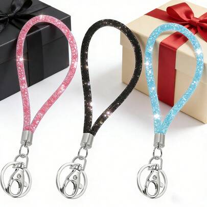 Bộ 3 món (1 dây đeo + 2 miếng dán) Dây đeo điện thoại lưới thời trang dành cho nữ, dài 21cm, dây đeo cổ tay điện thoại sáng bóng đa năng, dây đeo cổ tay kèm móc khóa, dây đeo điện thoại đa năng, móc khóa, thích hợp cho sử dụng hàng ngày, du lịch, mua sắm, thể thao, hoạt động ngoài trời (Nhiều màu)