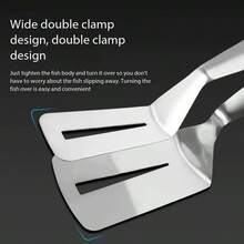 1 pièce Spatule à viande en acier inoxydable, pinces à barbecue pour steak, poisson, pain, crêpe, barbecue coréen, friture de poisson, retournement de steak, spatule de friture et pinces 2-en-1 ustensile de cuisine - Multicolore - Voir 8