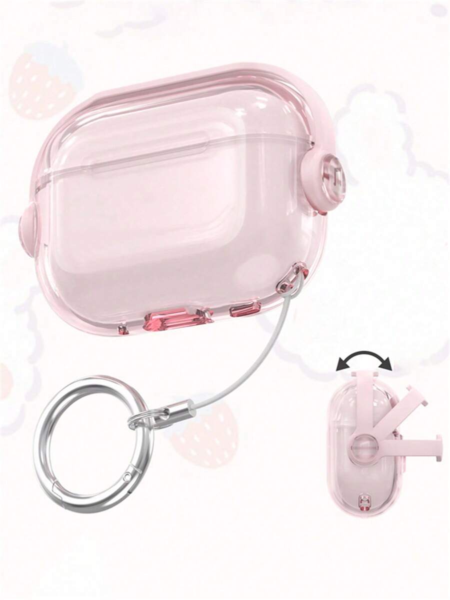 Cute Anti-Drop Creative Holder Transparent Earphone Protective Case, Suitable For IPhone 1/2/3/4 Pro 3, Soft Case For IPhone 2 Pro, With Anti-Lost Protective Case - Pink - View 1