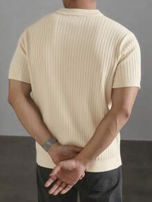 GRDR Men's Summer Airplane Collar Ribbed Solid Color Short Sleeve Knit Sweater, Suitable For Summer Outings, Essential For Fashionable Styling - Apricot - View 9
