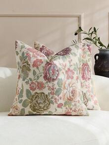 1 Peça/2pcs Branco Creme (Sem Enchimento) Capa de Almofada Decorativa com Estampa Floral Vintage, Capa de Almofada Decorativa Jacquard Rosa Chenille + Cashmere Falso Confortável e Retrô na Moda, Adequada para Decoração Doméstica Diária, Sofá, Cama, Quarto, Lembrança, Decoração de Feriados, Primavera Verão Outono Inverno, Todas as Estações (Posição da Flor Aleatória) - branco leitoso - Visão 15