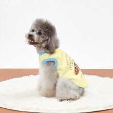 可爱牛角面包图案狗狗T恤，撞色滚边，适合泰迪犬、贵宾犬、小型犬，春秋季宠物服装，透气防掉毛宠物服 - 黃色 - 查看 7