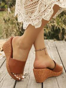 2026 New Women's Comfortable Platform Slide Sandals, Plus Size, Fashion, Versatile, Suitable For All Occasions, Global - Brown - View 5