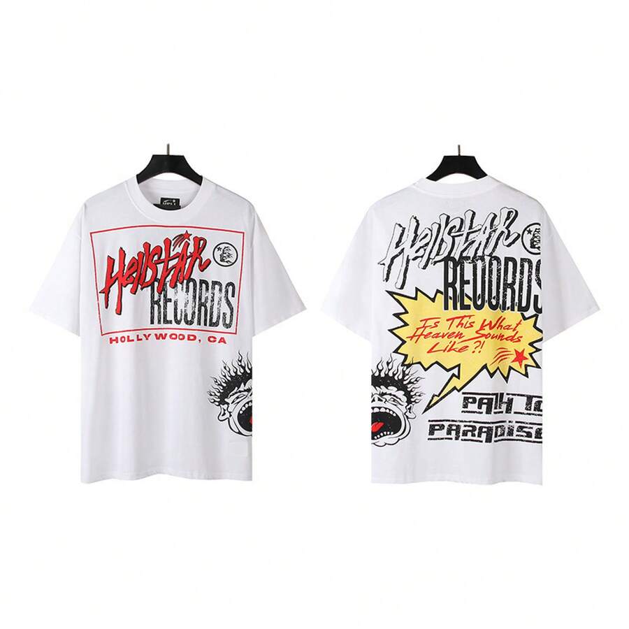 HellST Vintage Streetwear T-Shirt, 100 Percent Cotton Casual Loose Top, Unisex Couple Matching Tee - A781白色 - 查看 1