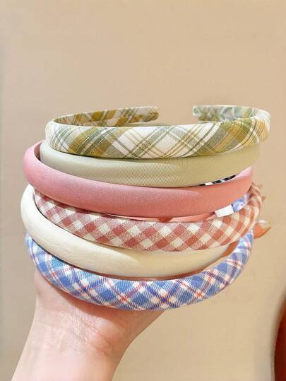 6Pcs Multi-Color Headband Set For Women, Minimalist Solid & Plaid Hair Hoops, Versatile Daily Hair Accessories