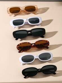 6副女士椭圆方形镜框太阳镜，经典时尚，适合日常生活和夏季旅行 - 彩色 - 查看 8