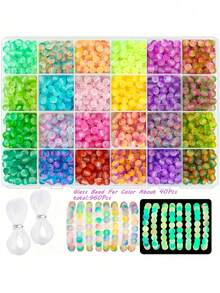 480/960+ Pcs 8mm 50pcs Random Mixed Glow-In-The-Dark Glass Beads Jewelry Set - Jewelry Making/DIY Crafts, Necklace, Bracelet, Party Decor Crystal Glass Beads, Suitable For Women And Night Sports Enthusiasts As Gifts - Multicolor - View 8