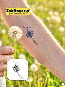 1 Kit "Dandelion" New Technology Tattoo Sticker, Temporary Tattoo, Semi-Permanent, Fake Tattoo, Waterproof & Long-Lasting, Realistic Design, The Monarch's Roar, Plant-Based Formula, Ink Dance Gift Festival Body Art MNF200 - Black - View 2