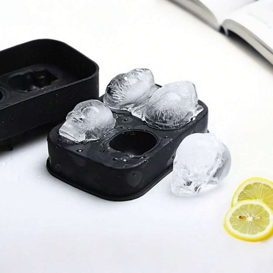 1 Piece Skull-Shaped Silicone Tray With 6 Compartments And A Lid, Square Shape, Large Mold, Whisky Bar Cocktail Ice Maker, Ice Box, For Household Use.