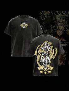 Camiseta unisex 100% algodón desgastada vintage, estampado gráfico estilo Y2K, look trendy y actual, tejido suave con gran comodidad, corte amplio, prenda versátil y perfecta para regalar. - Negro - Ver 9