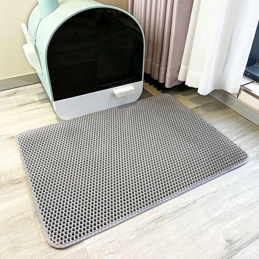 1 pieza Alfombra para arena de gato de doble capa, alfombra antideslizante para mascotas para recoger la arena, alfombra impermeable para caja de arena de gato/perro - Gris - Ver 1