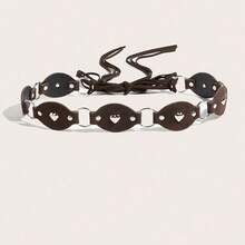 A Women's Belt With Heart-Shaped Rivets In Burgundy, Black, And Brown, Featuring Oval Pieces And Tassel Straps. Suitable For Pairing With Pants, Jeans, Or Dresses For Daily Outings, Parties, Music Festivals, And Sports - 紅色 - 查看 4