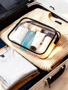 1pc Large Capacity Zipper Women's Cosmetic Travel Organizer Bag - High Quality Makeup Bag, Toiletry Bag, Lightweight PVC Material, Easy To Clean Zipper Design, Suitable For Gym, Vacation, Daily Commute, Fashion Minimalist Design, Beauty Essential - Clear - View 8