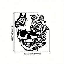 1 món đồ trang trí tường hình đầu lâu và hoa bằng sắt, phong cách Gothic, thích hợp cho phòng khách, phòng ngủ, hành lang, phòng ăn. - màu đen - Xem 2