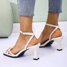 Women's White Criss-Cross Strap High Heel Sandals, Strap Lace-Up Metal Buckle, European And American Popular High Heels - White - View 7