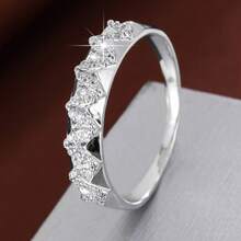 1pc Geometric Foldable Heart-Shaped Synthetic Zirconia Inlaid Ring, Holiday Gift For Women - Multicolor - View 3