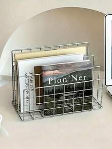 1/2 Pcs Modern Metal Bookshelf, With Three-Grid Storage Basket, Simple Iron Art Desktop Storage Rack, Desktop Organizer, Bookshelf Storage Rack, Multi-Functional Magazine Newspaper Storage Box, Suitable For Home Office Storage And Decoration - Multicolor - View 1
