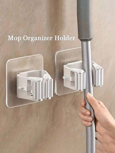 8PCS/4PCS/1pc Multi-Function Mop Broom Holder, Pot Clip, Wall-Mounted Broom Clip, Self-Adhesive Mop Broom Hanger, Detachable Waterproof Non-Slip Hooks, Suitable For Home, Bathroom, Kitchen, Garden And Garage Storage, Bathroom/Kitchen/Toilet/Garage Small Tools, No Drilling And Non-Slip (Random Color And Style)