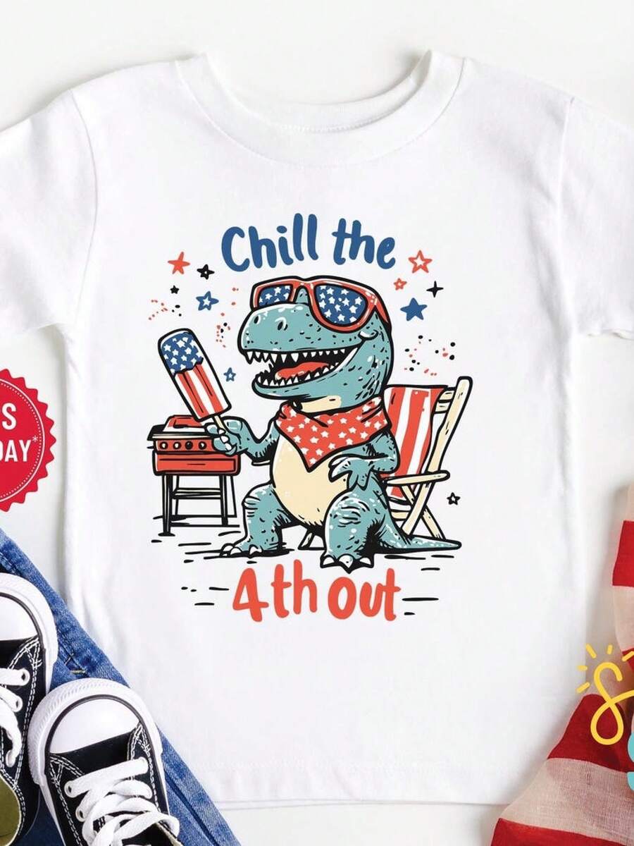 Boys Girls 4th Of July T-Shirt White Patriotic USA Summer Short Sleeve Cotton Tee, N-Ee D-Oh, , Kindergarten Graduation, 4th Of July Girls, Boy Stuff, Ropa Niño, Graphic Tees, Cute Clothes, Ropa De Niña, Y2k Shirts, 4th Of July Dinosaur Toddler Shirt Patriotic American Tee - 4097 Gentle Pure Cotton Material, No Harsh Touch, Provides Cozy Fit For Toddlers And Young Children. Personalized Gifts, Easter Gifts Kids, Party  Favors For Kids, Gift For Kids, Friends And Family. - 白色 - 查看 1
